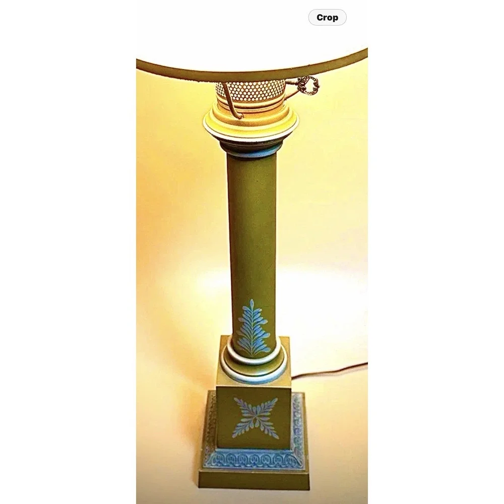 VTG Electric Parlor Lamp Faux Oil Hurricane Greenish Yellow, Milk Glass Shade